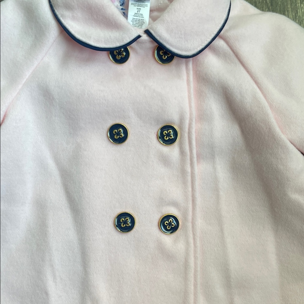 Little Me Light Pink Pea Coat with Navy Trim Size‎ 2t - Picture 3 of 6